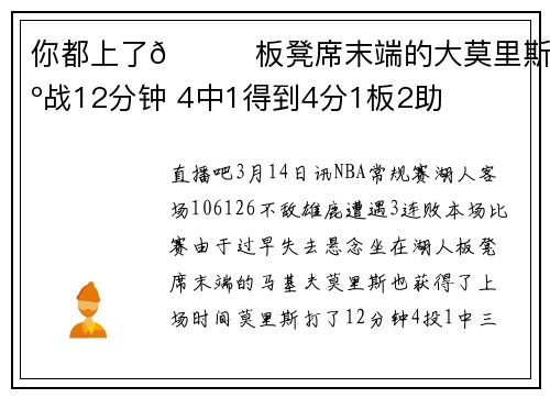 你都上了😅板凳席末端的大莫里斯出战12分钟 4中1得到4分1板2助