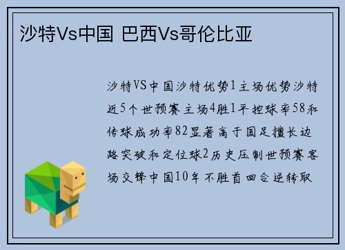 沙特Vs中国 巴西Vs哥伦比亚
