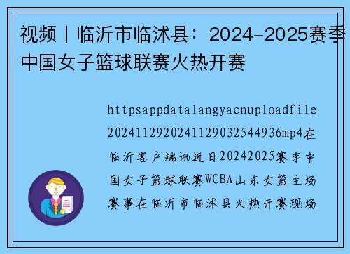 视频丨临沂市临沭县：2024-2025赛季中国女子篮球联赛火热开赛